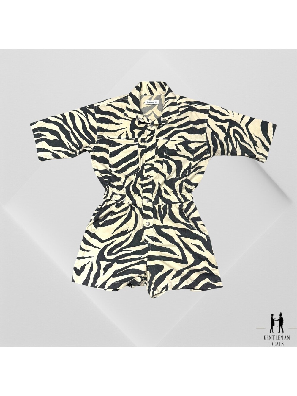 Overlover Virginia Printed Cotton Twill Romper Zebra Print Short Sleeve XS